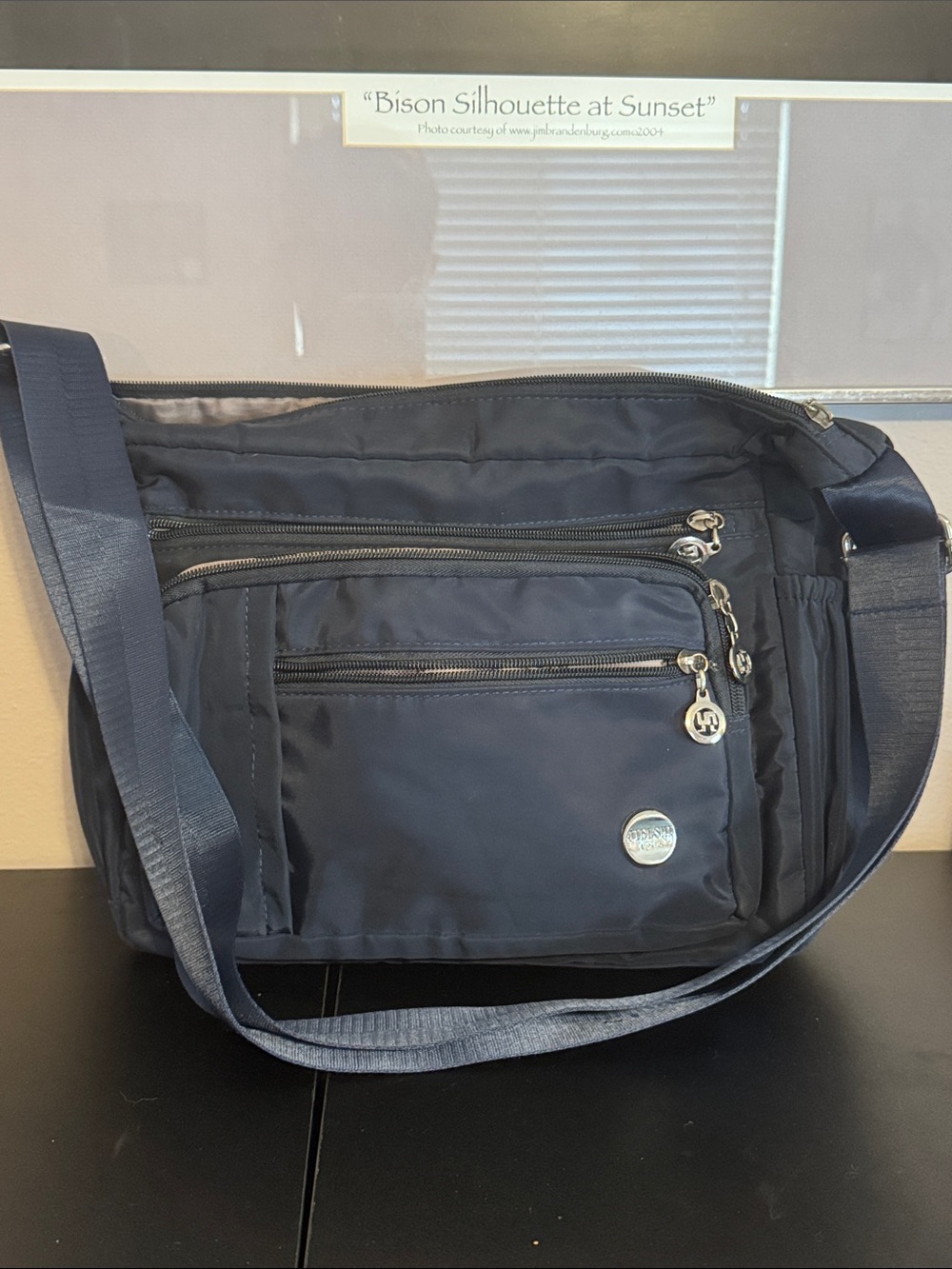 Everyday Navy Messenger Bag with Front Zip Pockets